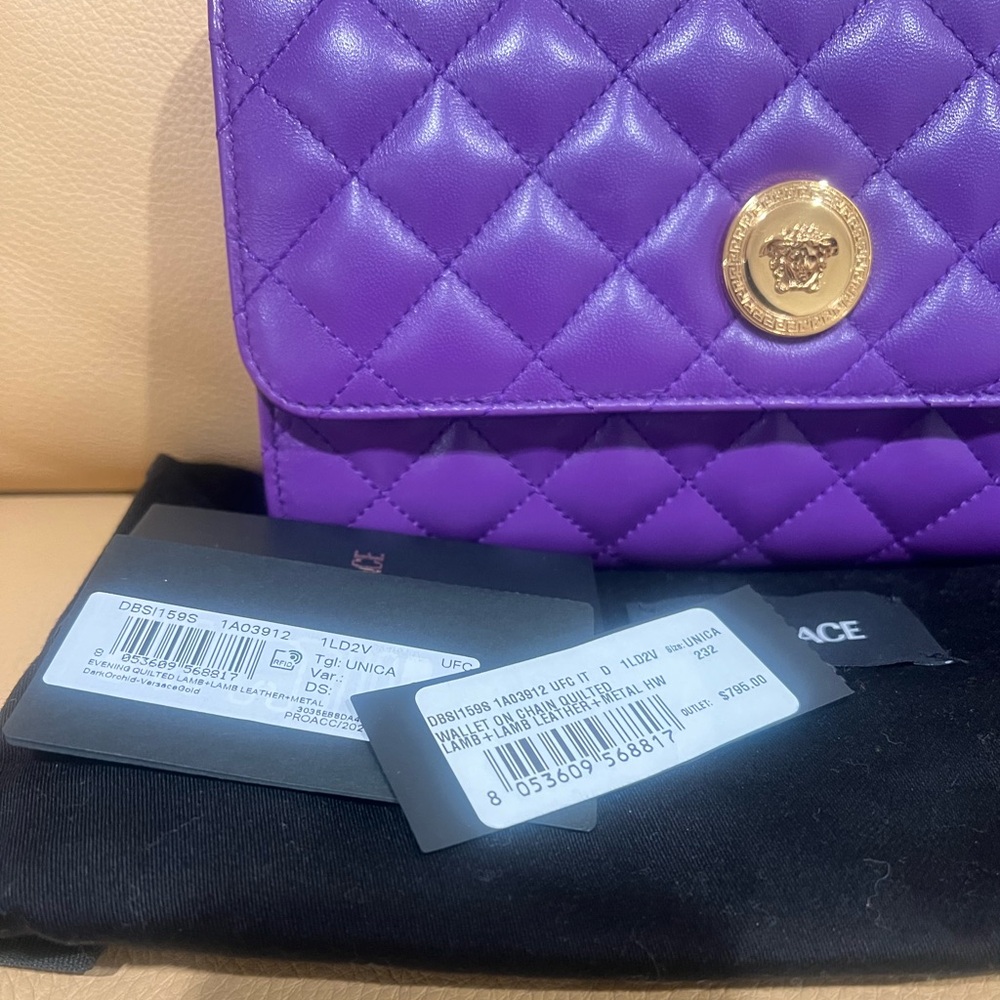 Versace Medusa quilted lamb leather clutch purse with chain. - Picture 3 of 13